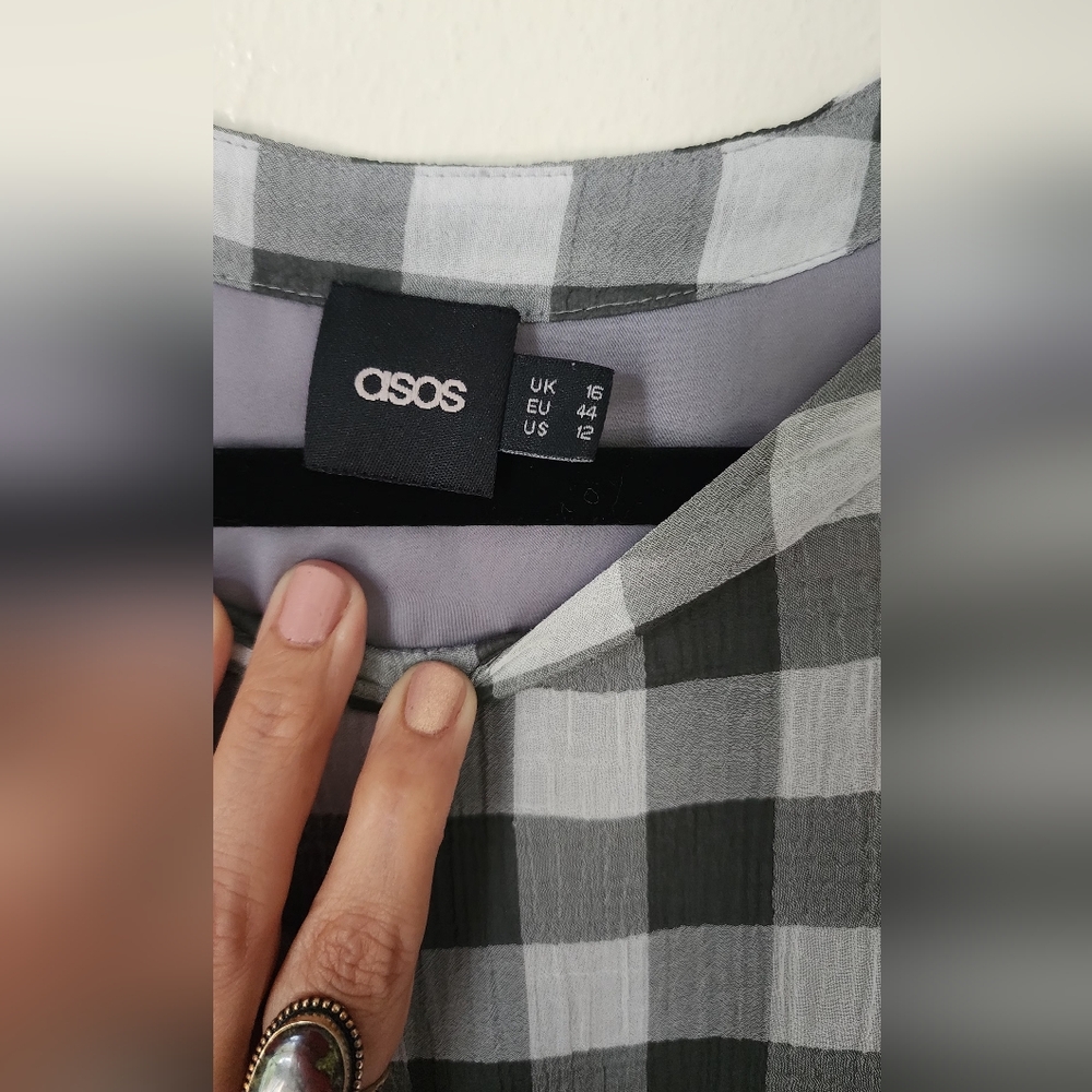 ASOS Sz 12 Gray Plaid Drop Waist Dress